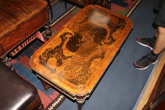 A Louis XVI style marquetry low table, W.90cm